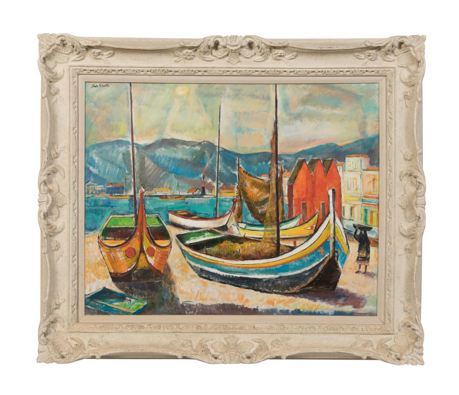 BEN SHUTE, "BOATS OF NAZARE" OIL