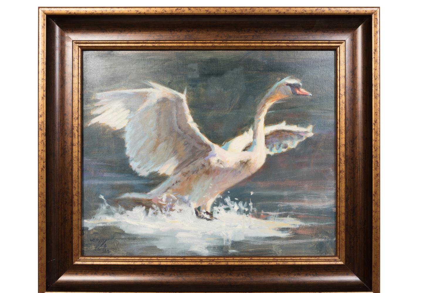 JENNY BUCKNER SWAN FLIGHT OIL ON CANVAS