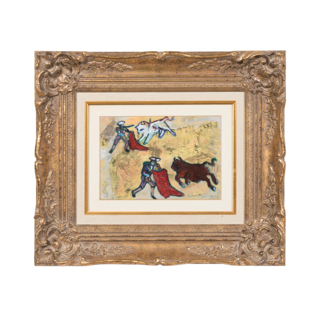 MIXED MEDIA BULL FIGHTING SCENE  2bfe93