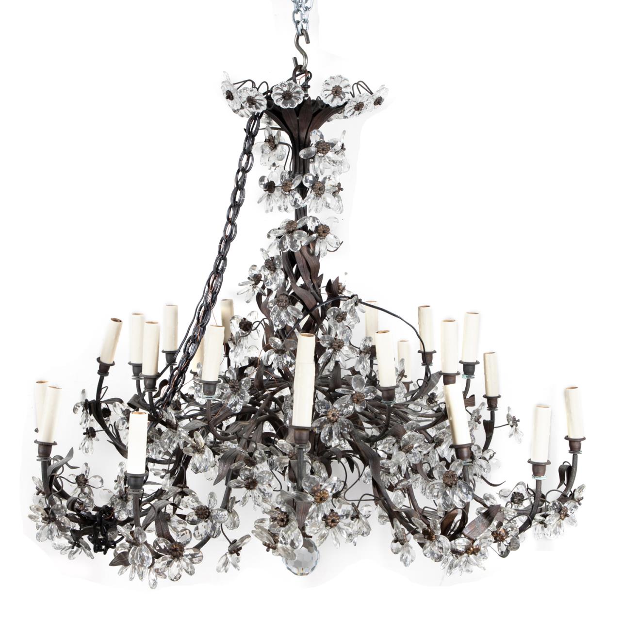 BRONZE TONE CRYSTAL FLORAL 24 LIGHT