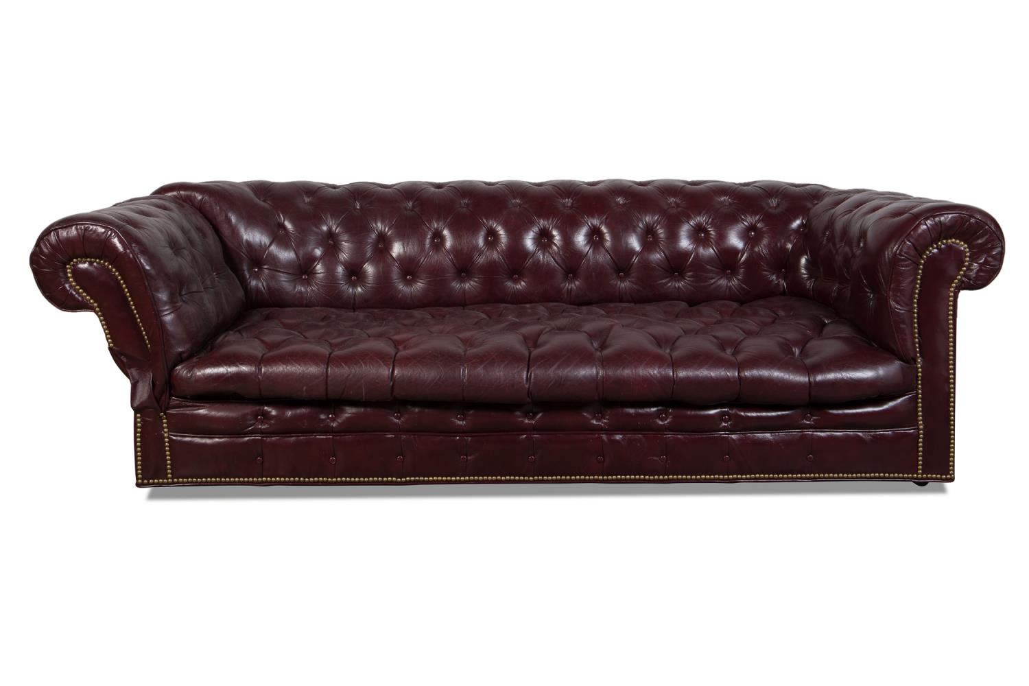 BURGUNDY LEATHER RECLINING CHESTERFIELD