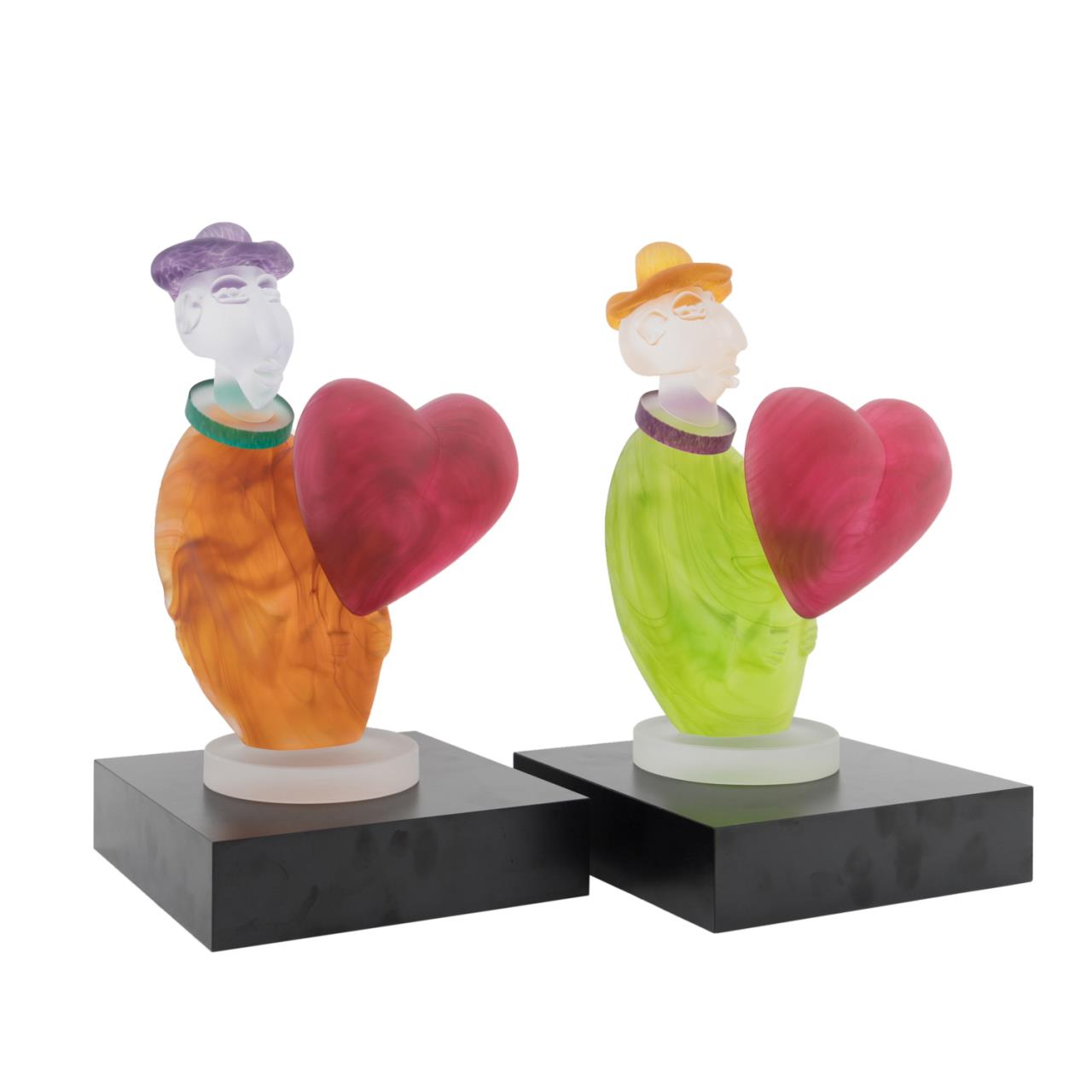 PAIR BOROWSKI ART GLASS LOVE MESSENGERS  2bfeff