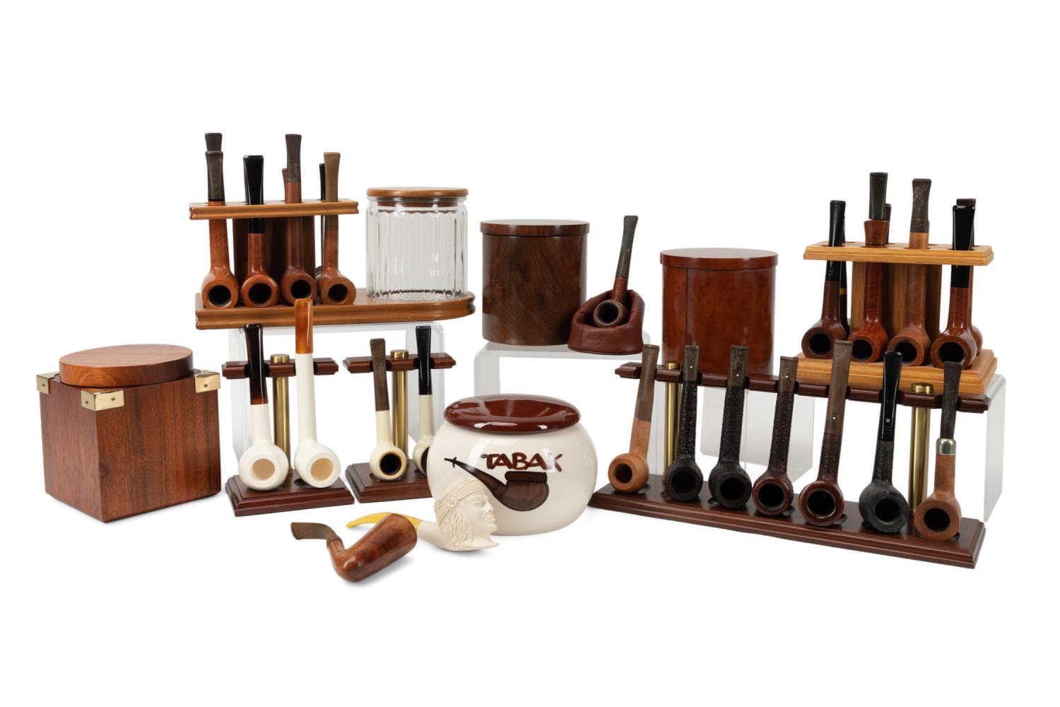 41PC COLLECTION OF TOBACCO JARS, PIPES,