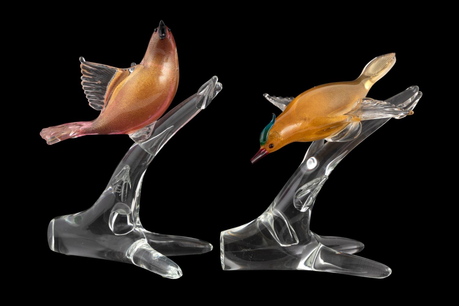 TWO MURANO GLASS BIRD ON BRANCH