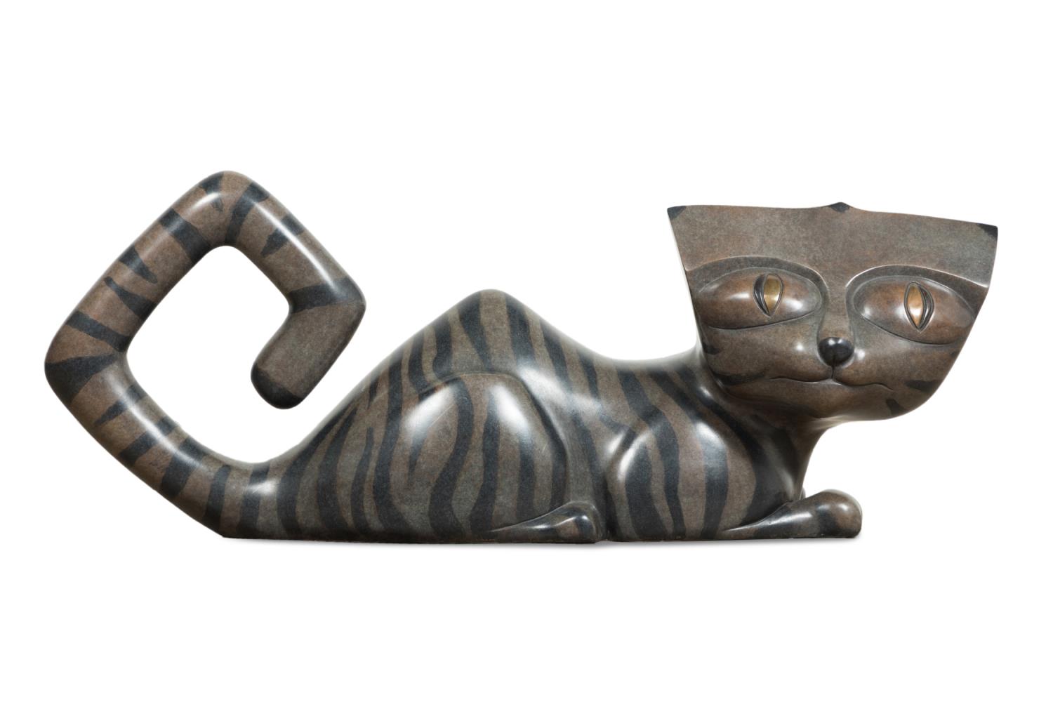 J. KEITH BRONZE RECUMBENT CAT SCULPTURE