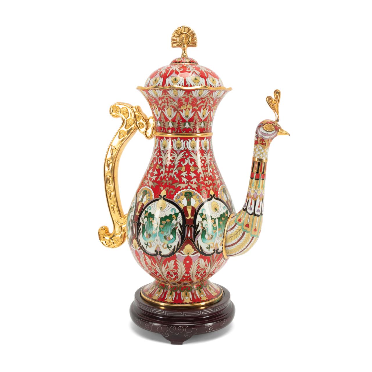 CHINESE CLOISONNE AND GILT PEACOCK