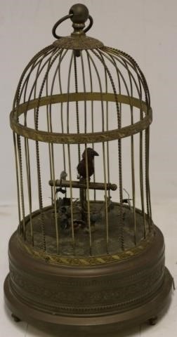 EARLY 20TH C SINGING BIRD IN BRASS