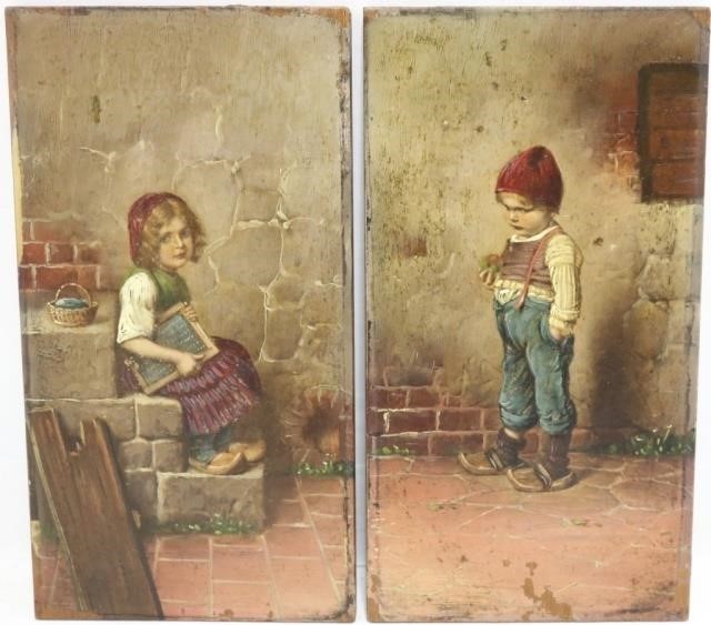 TWO 19TH C PAINTINGS ON WOODEN