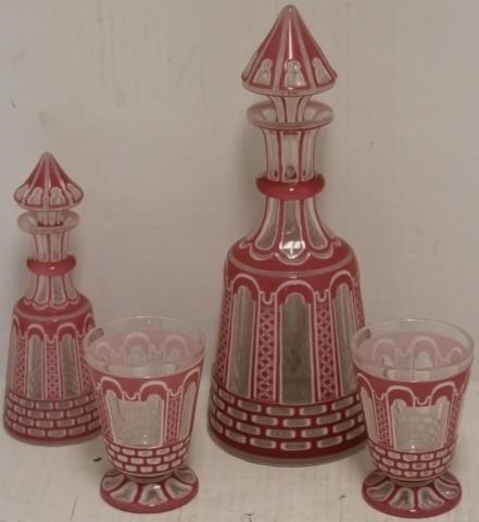 4 PIECES OF OVERLAY GLASS, PINK