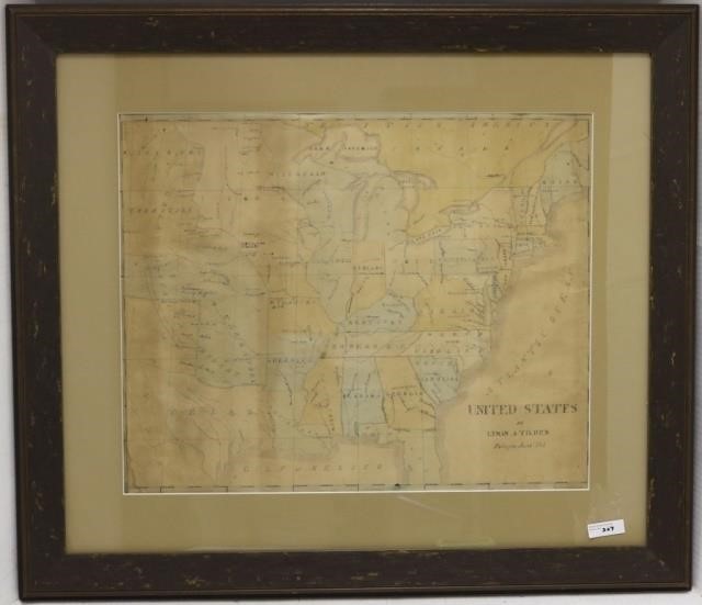 HAND DRAWN 1842 MAP OF THE UNITED