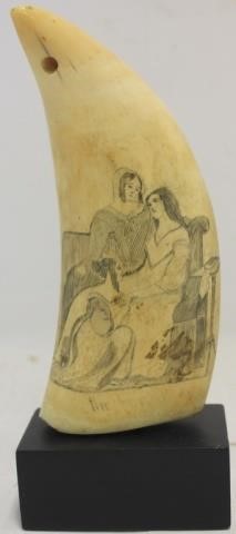 LATE 19TH C SCRIMSHAW WHALE S TOOTH  2c29f1