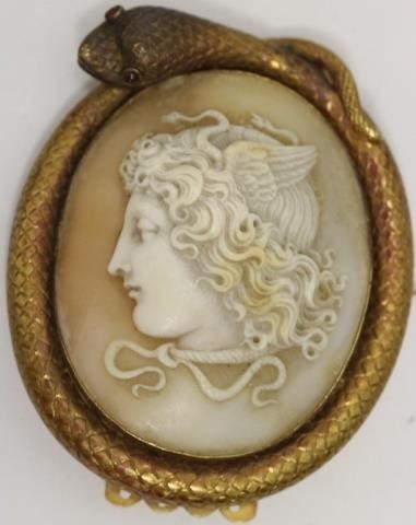 19TH C SHELL CARVED BROOCH DEPICTING
