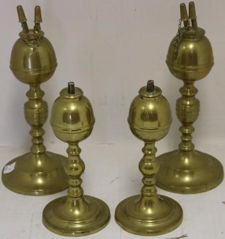 2 PAIRS OF 19TH C BRASS WHALE OIL 2c2a6a