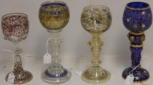 4 MOSER GOBLETS 2 ARE SIGNED  2c2a7f