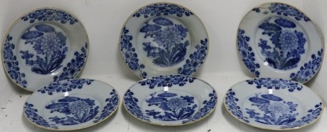 SIX 18TH C DELFT 9" DIAMETER PLATES,