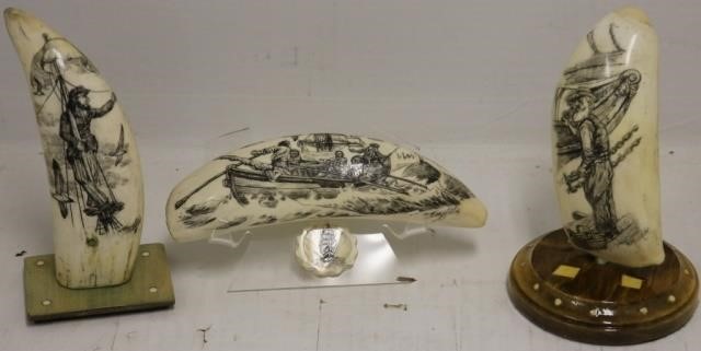 3 SCRIMSHAW WHALE S TEETH LATE 2c2aad