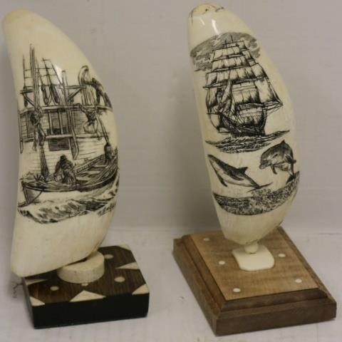 2 SCRIMSHAW WHALE S TEETH LATE 2c2aae