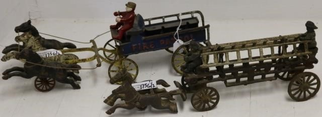 CA 1900 TWO CAST IRON HORSE DRAWN FIRE