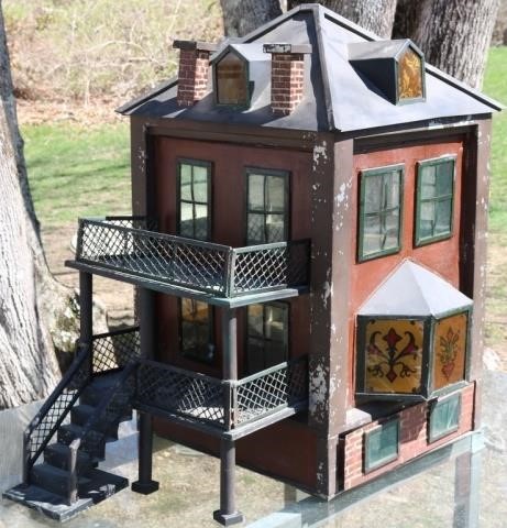 LATE 19TH C PAINTED TIN DOLL HOUSE