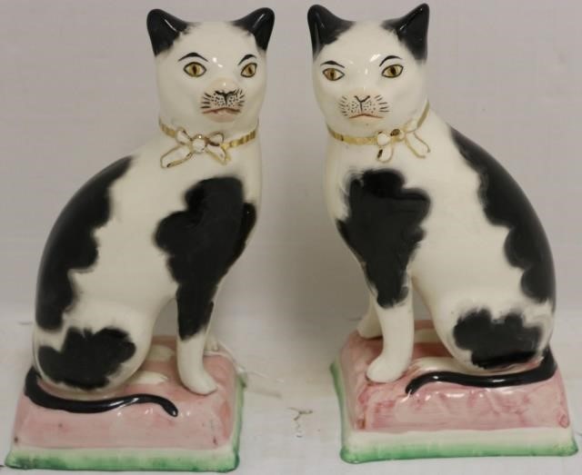 PAIR OF EARLY STAFFORDSHIRE CATS,
