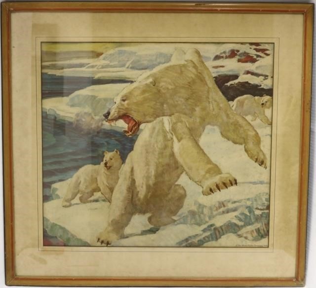 COLORED LITHOGRAPH DEPICTING POLAR BEARS