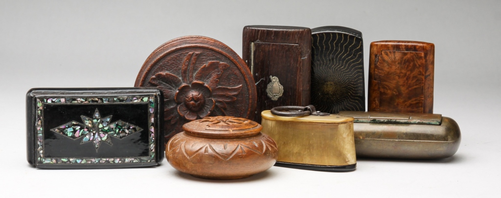 EIGHT SNUFF BOXES. Late 19th, early