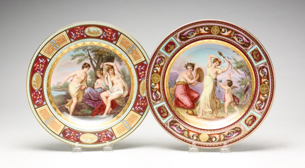 TWO ROYAL VIENNA HAND PAINTED PORCELAIN