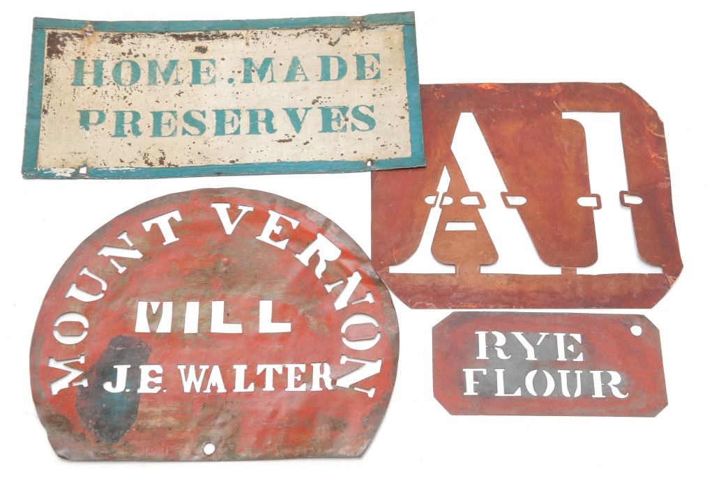 AMERICAN TIN SIGN AND STENCILS.