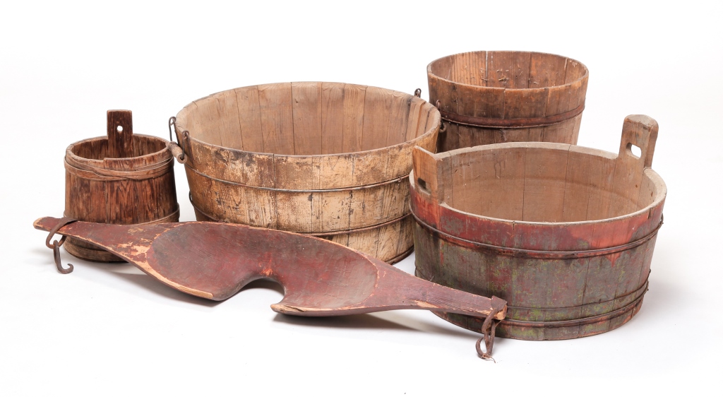 TWO WASHTUBS TWO BUCKETS AND YOKE  2c2f19