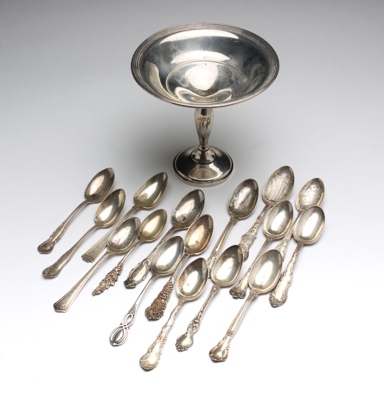 STERLING SOUVENIR SPOONS & PEDESTAL