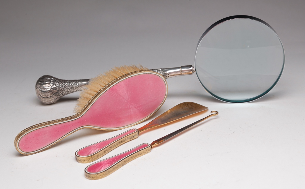 STERLING SILVER DRESSER SET AND MAGNIFYING