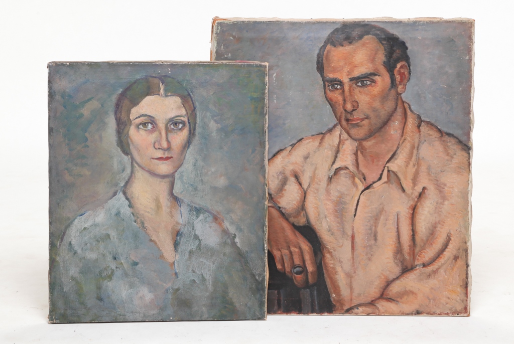 TWO AMERICAN OIL ON CANVAS PORTRAITS.