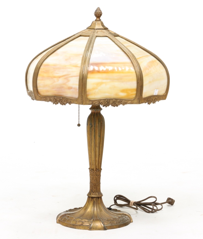 SLAG GLASS TABLE LAMP. American, 20th