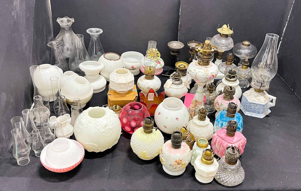 COLLECTION OF OIL LAMPS, PARTS