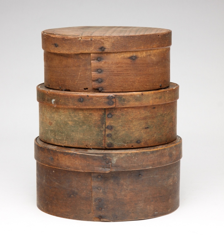 THREE ROUND BENTWOOD LIDDED BOXES  2c3064