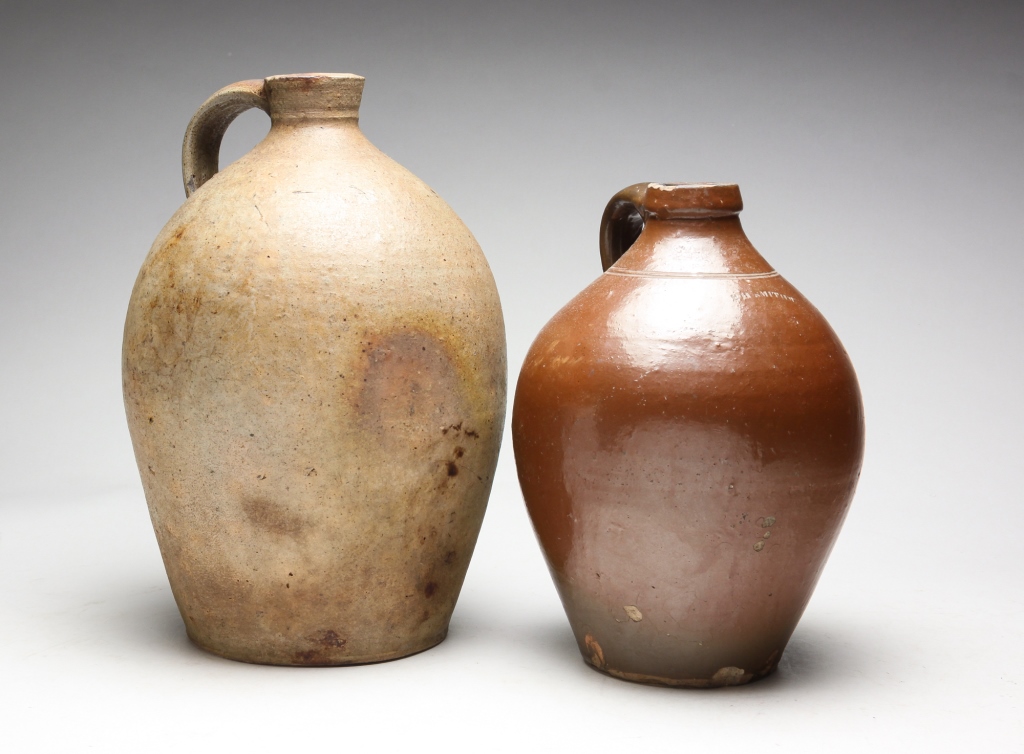 TWO AMERICAN STONEWARE JUGS. Mid