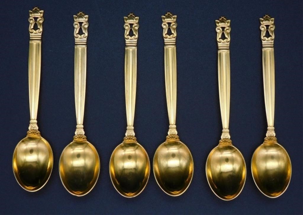 SET OF 6 GEORG JENSEN DEMITASSE SPOONS,