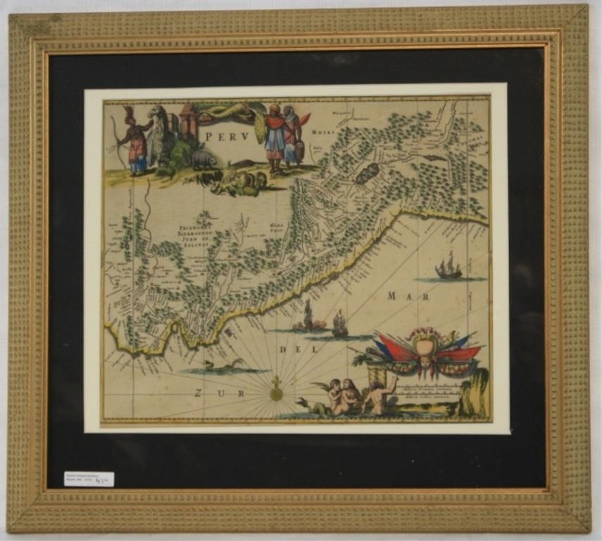 MAP OF PERU, 18TH CENTURY, HAND COLORED