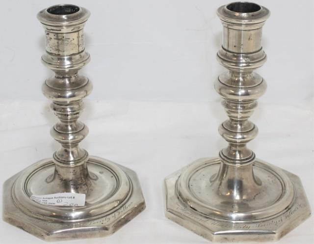 PAIR OF HEAVY STERLING SILVER CANDLESTICKS,