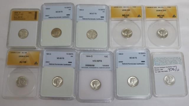 10 GRADED MERCURY DIMES; 1938-S