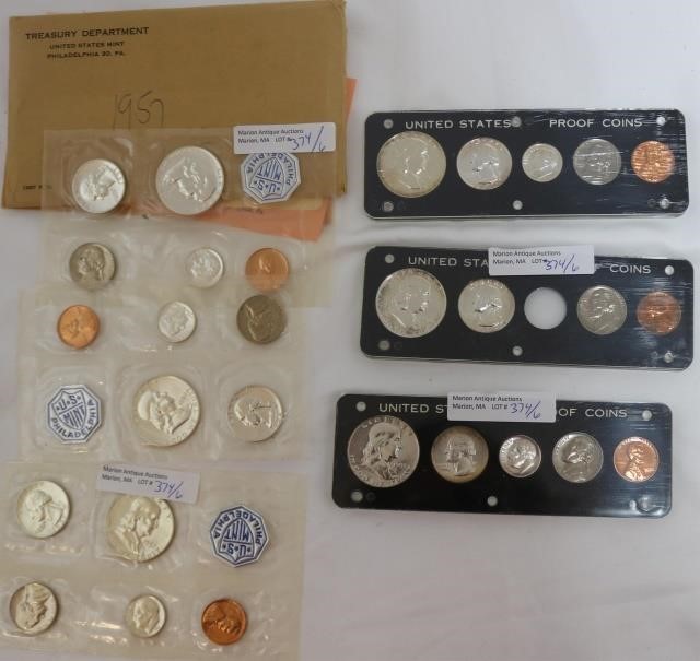LOT OF 6 TYPE, PROOF AND MINT SETS,1953