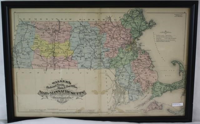 1879 WALKERS COLORED MAP OF MASSACHUSETTS SHOWING 2c1b76