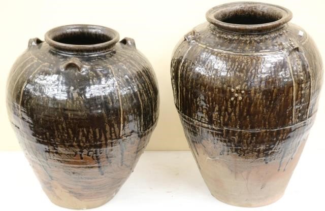 TWO MARTAVAN GLAZED POTTERY STORAGE