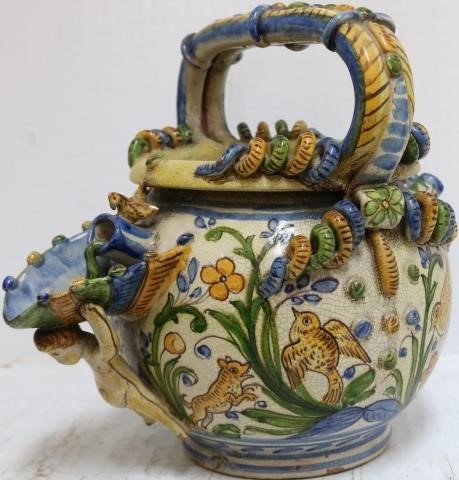 EARLY 19TH CENTURY ITALIAN FAIENCE POTTERYHANDLED