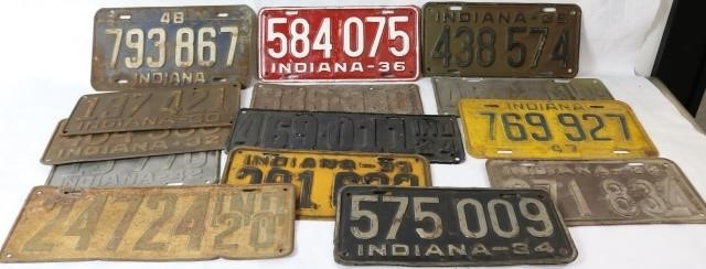 LOT OF 14 INDIANA LICENSE PLATES RANGING