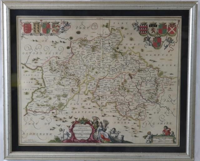 17TH CENTURY COLORED MAP OF BUCKINGHAMSHIRE