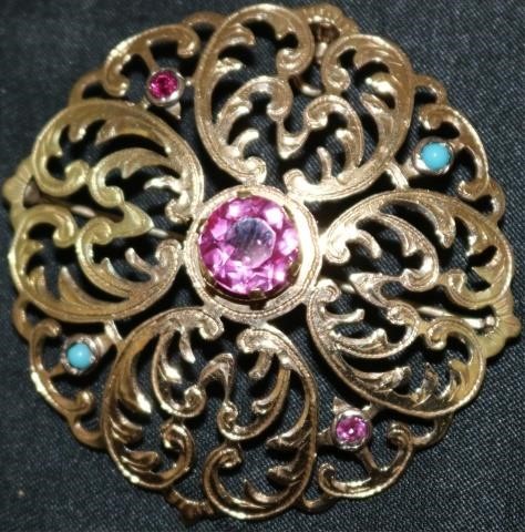 18KT YELLOW GOLD FILIGREE BROOCH WITH