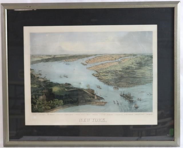 FRAMED AND GLAZED COLORED LITHOGRAPH