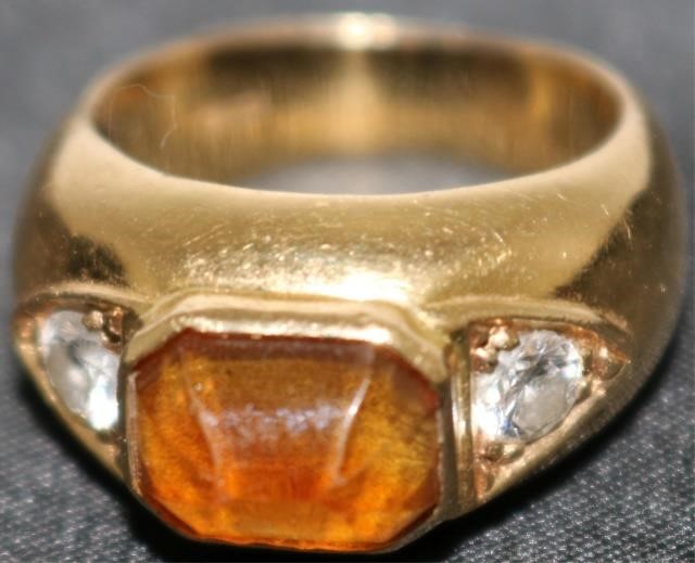 18KT YELLOW GOLD RING, CENTER CITRINE