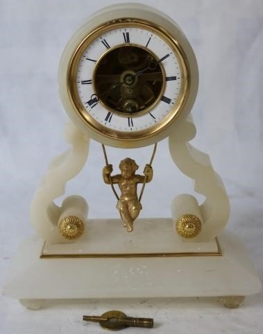 GILT BRONZE AND ALABASTER FRENCH CLOCK,